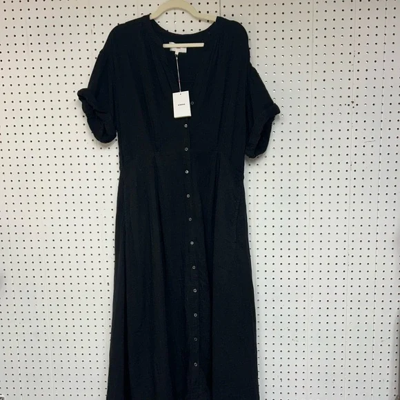 XiRENA Black Midi Dress with Button Detail